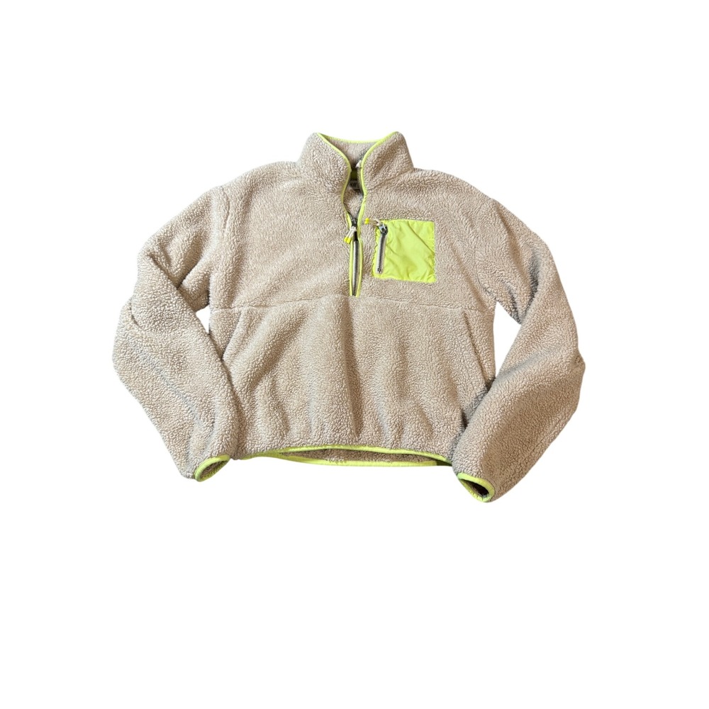 H&M Size 16/18 Teen Women Quarter Zip Sherpa Sweater Beige Cream Neon Yellow